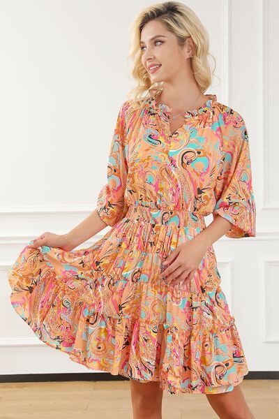 Printed Smocked Frill Tiered Dress |1mrk.com