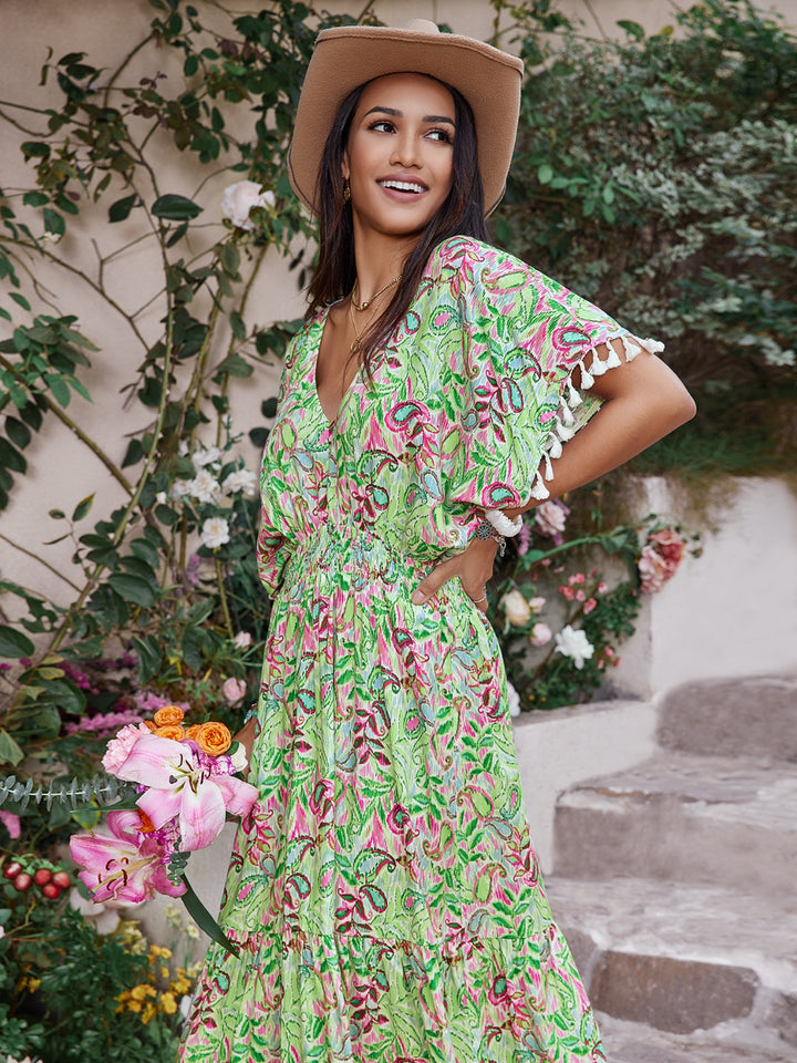 Smocked Floral V-Neck Short Sleeve Dress | Trendsi