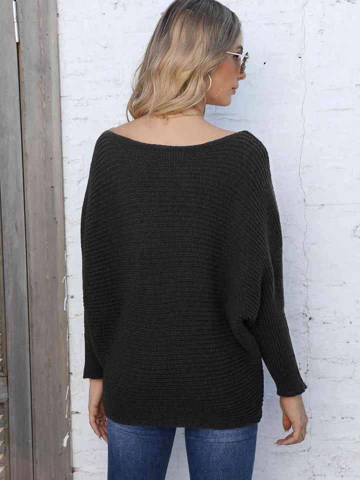 Full Size Horizontal Ribbing Dolman Sleeve Sweater |1mrk.com