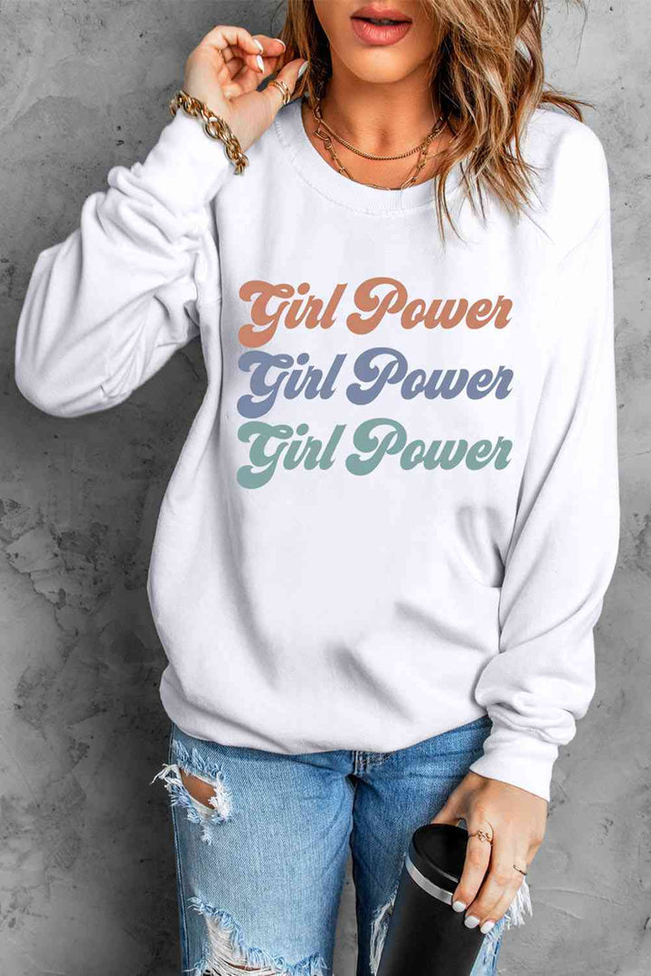 GIRL POWER Graphic Dropped Shoulder Sweatshirt |1mrk.com