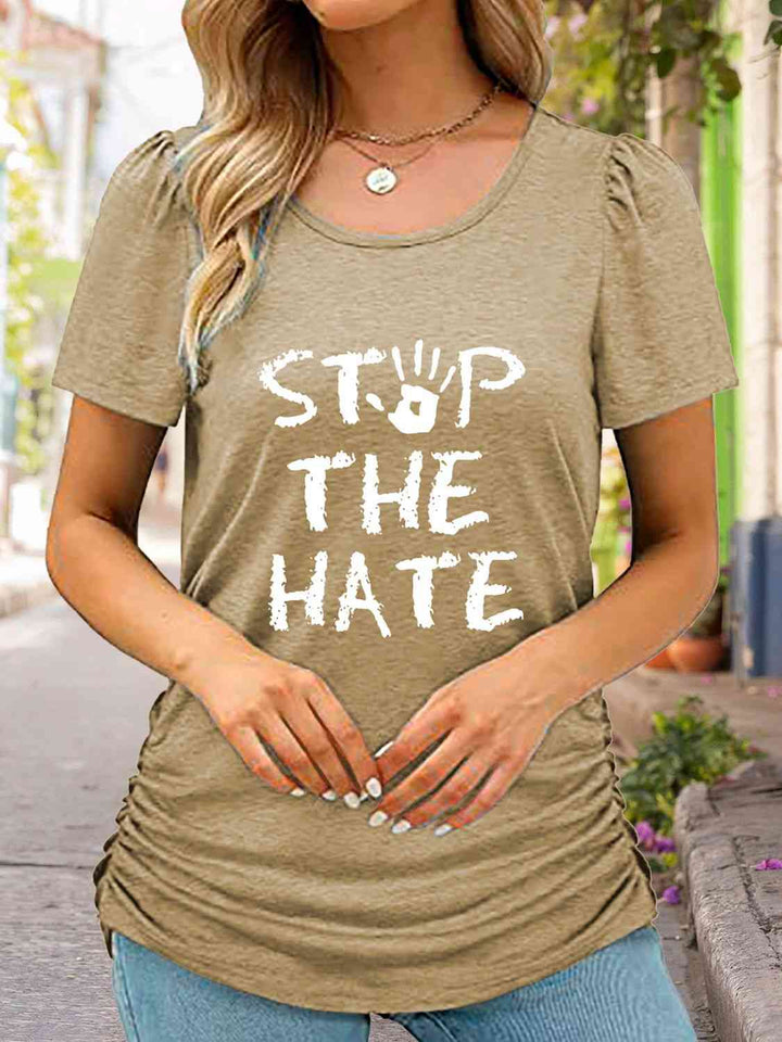 Round Neck Short Sleeve STOP THE HATE Graphic T-Shirt | 1mrk.com