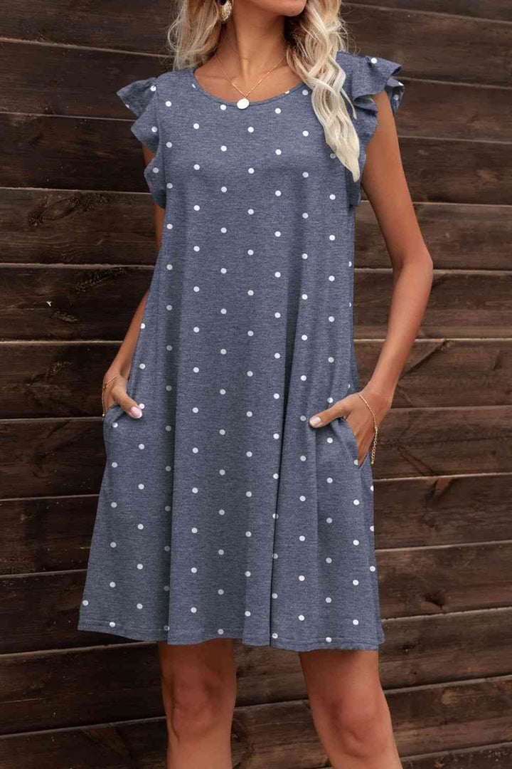 Butterfly Sleeve Round Neck Dress |1mrk.com