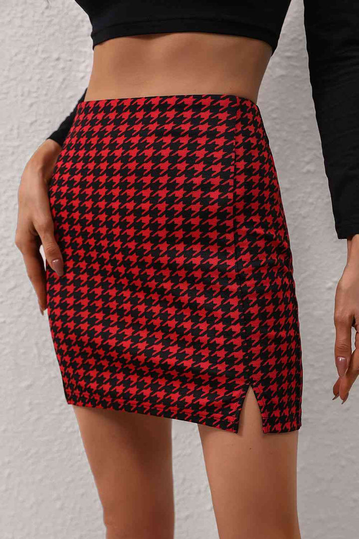 Houndstooth Slit Mini Skirt |1mrk.com