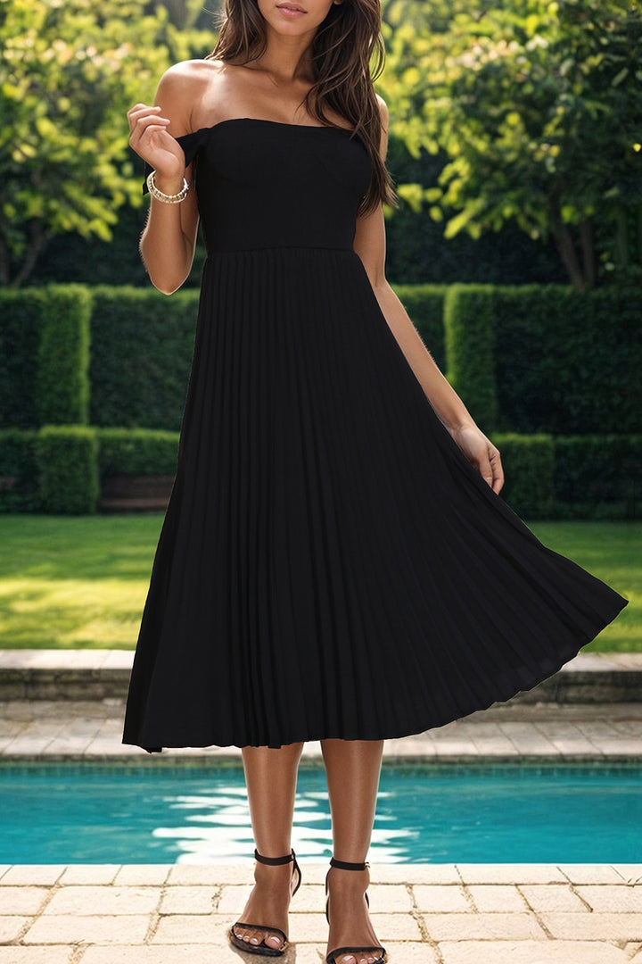 Pleated Off-Shoulder Midi Dress | Trendsi