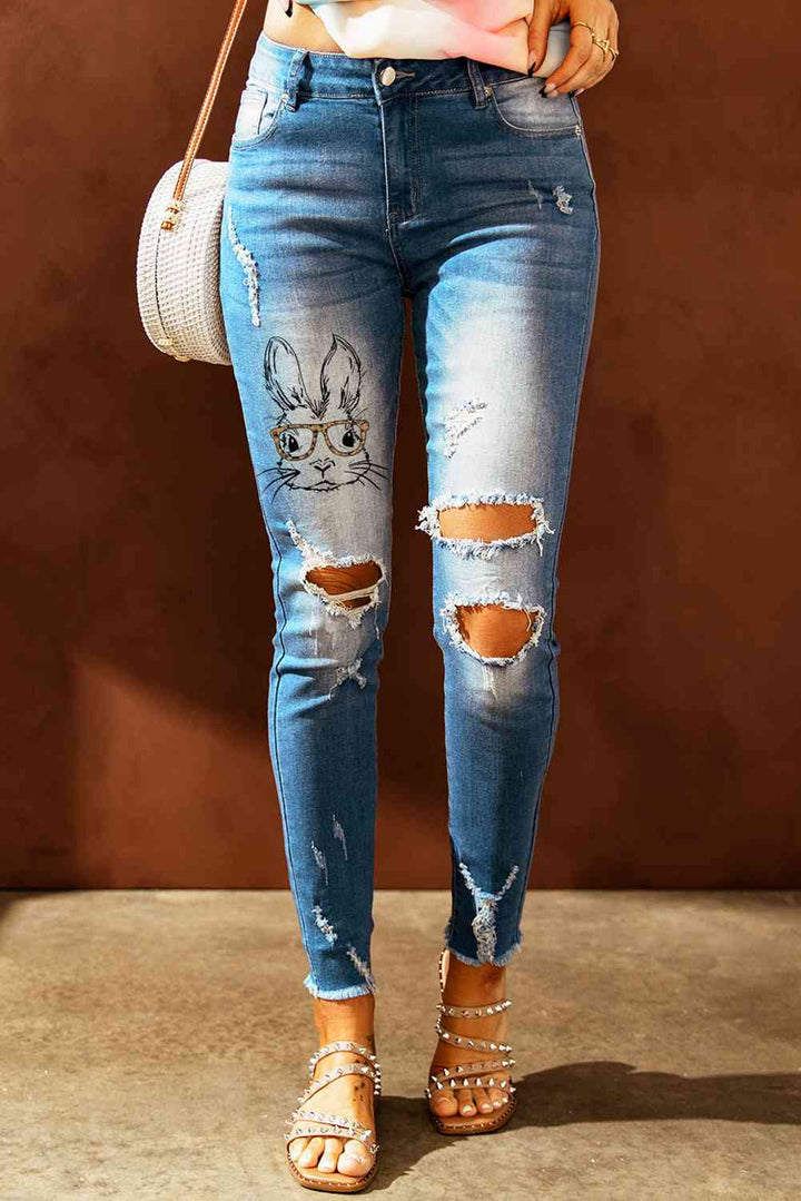 Baeful Easter Distressed Frayed Hem Jeans | 1mrk.com
