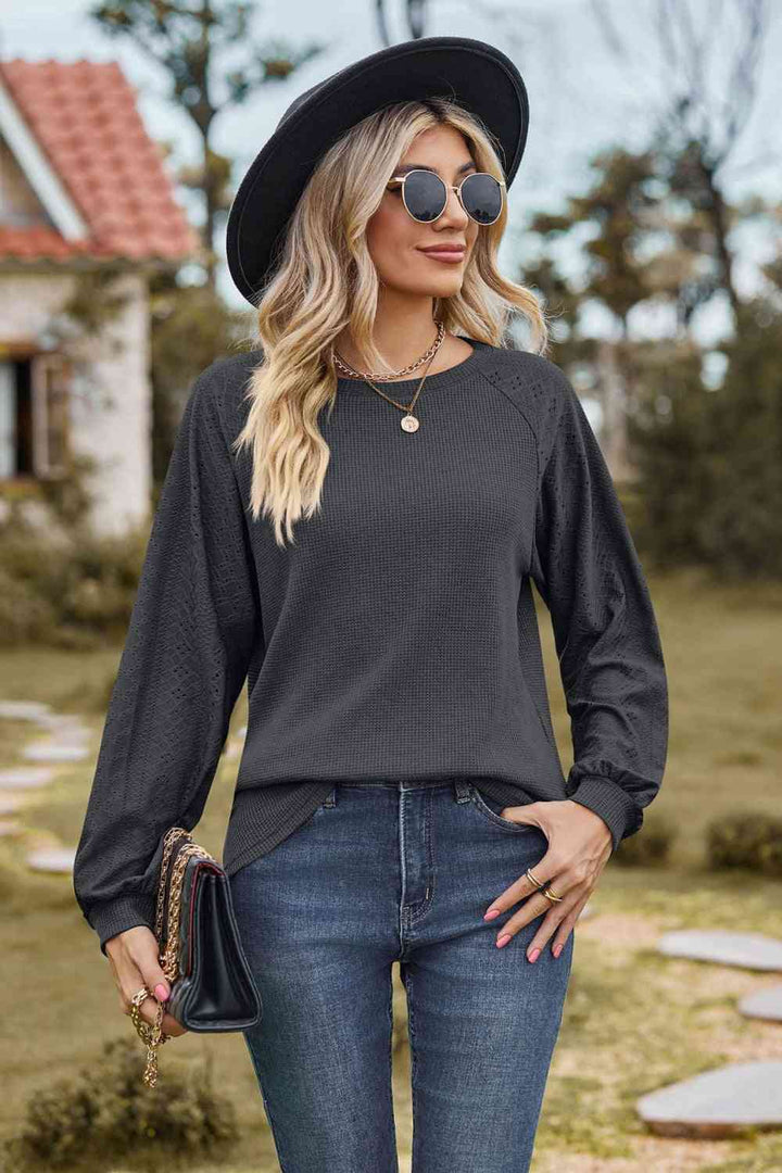 Round Neck Raglan Sleeve Sweatshirt |1mrk.com