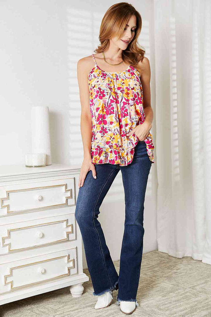 Double Take Floral Scoop Neck Ruffle Hem Cami | 1mrk.com