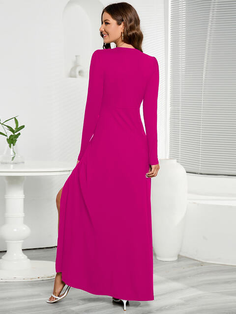 V-Neck Long Sleeve Split Dress | 1mrk.com