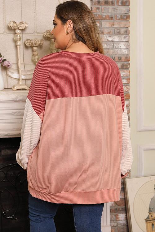 Plus Size Color Block Long Sleeve Top | 1mrk.com