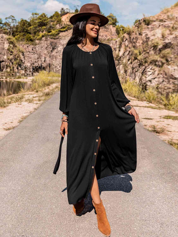 Long Sleeve Round Neck Dress |1mrk.com