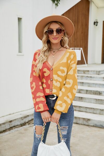 Leopard Button Up Dropped Shoulder Cardigan |1mrk.com