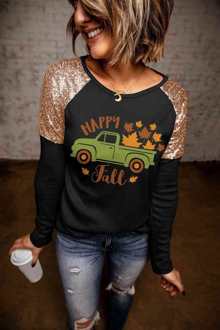 HAPPY FALL Graphic Sequin T-Shirt | 1mrk.com