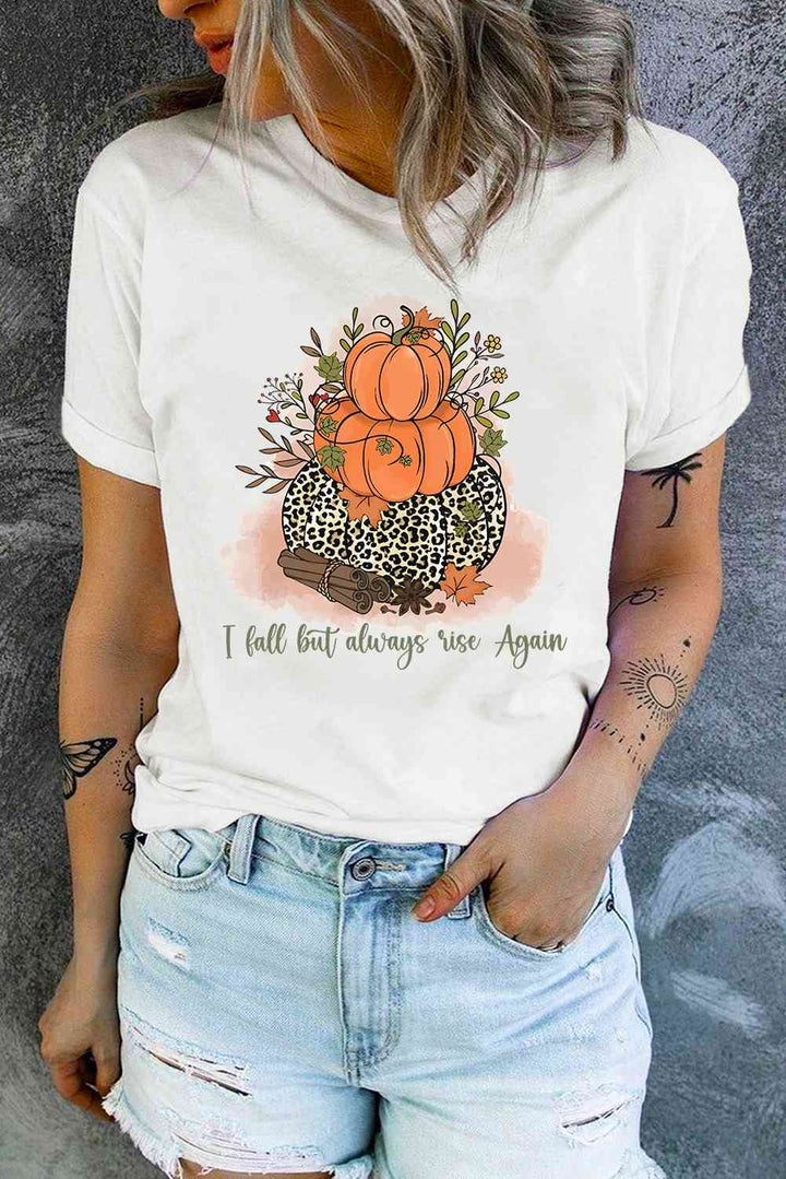 Short Sleeve Round Neck Pumpkin Graphic Tee | 1mrk.com