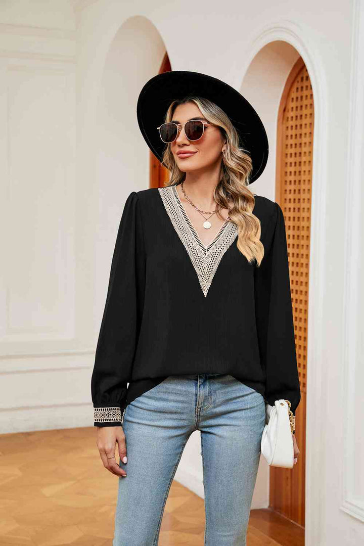 Contrast Puff Sleeve Blouse | 1mrk.com