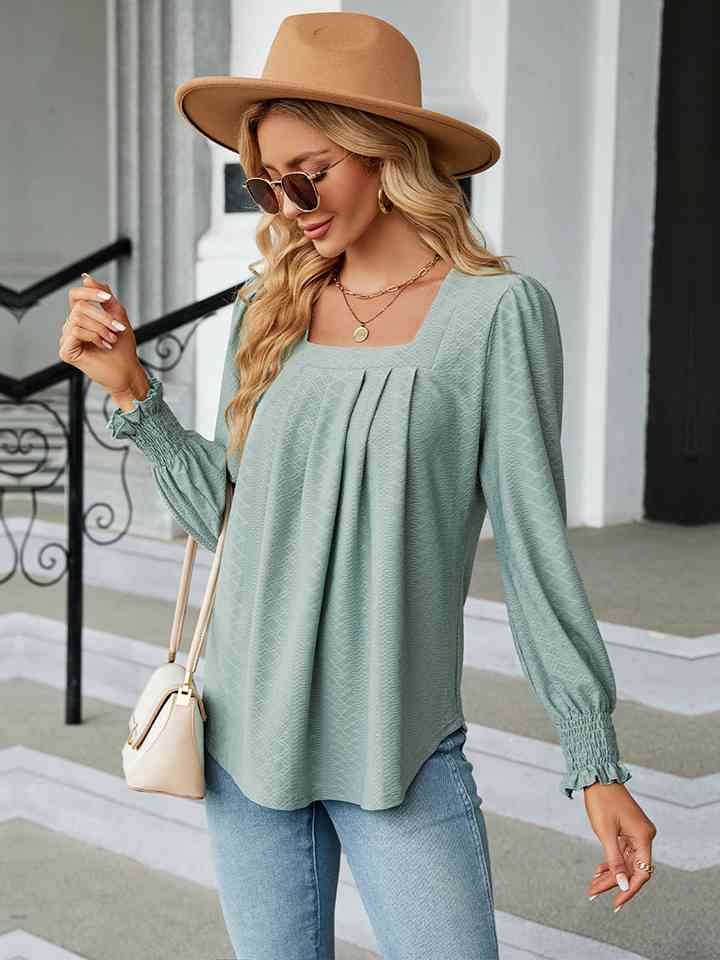 Square Neck Puff Sleeve Blouse | 1mrk.com