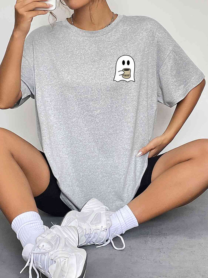 Round Neck Short Sleeve Ghost Graphic T-Shirt | 1mrk.com