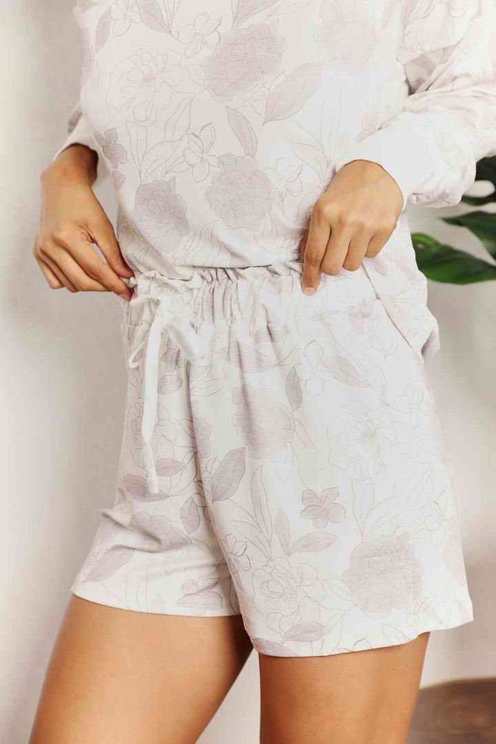 Double Take Floral Long Sleeve Top and Shorts Loungewear Set | 1mrk.com