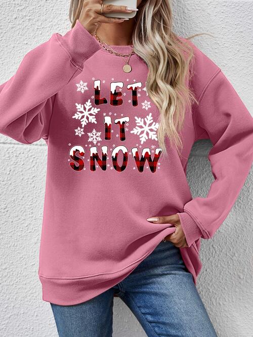 LET IT SNOW Round Neck Long Sleeve Sweatshirt |1mrk.com