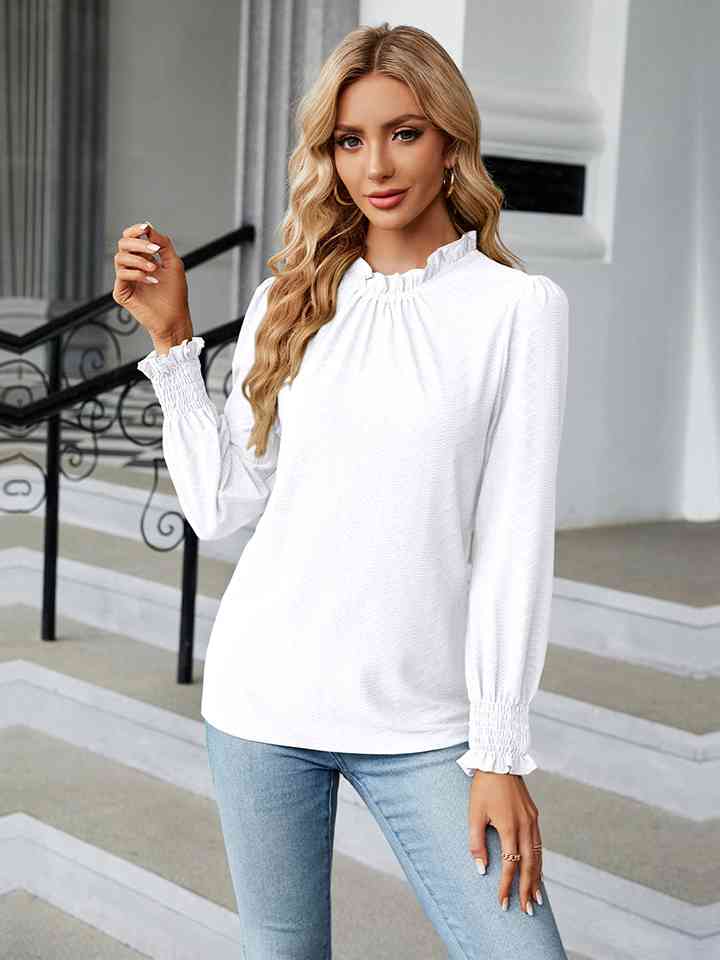 Round Neck Flounce Sleeve Blouse | 1mrk.com