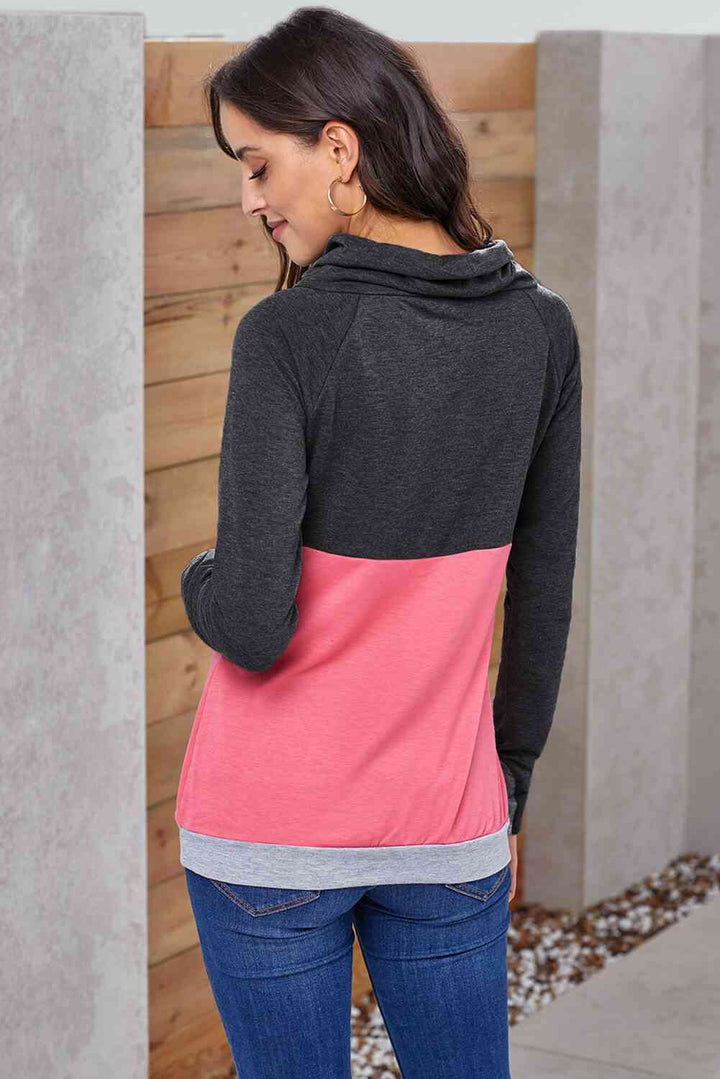 Color Block Raglan Sleeve Drawstring Sweatshirt |1mrk.com