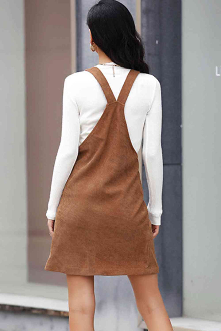 Corduroy Mini Overall Dress with Pocket |1mrk.com