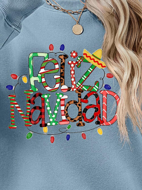 FELIZ NAVIDAD Round Neck Drop Shoulder Sweatshirt |1mrk.com