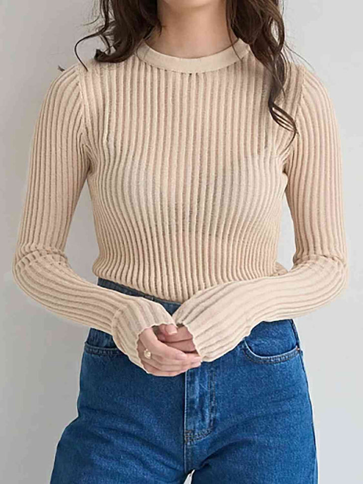 Round Neck Ribbed Knit Top | 1mrk.com