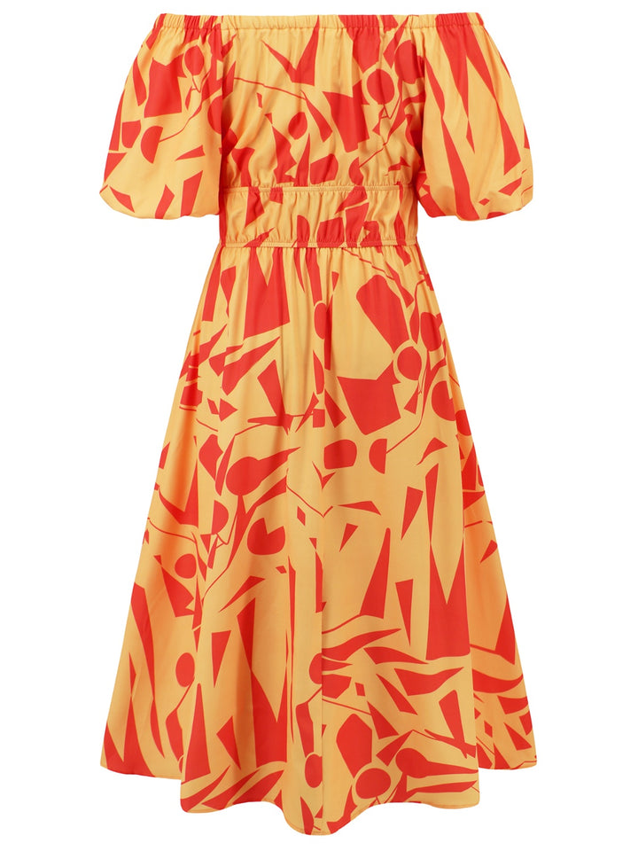 Printed Off-Shoulder Balloon Sleeve Dress | Trendsi