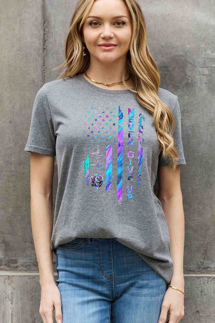 Simply Love Simply Love Full Size NEVER GIVE UP Graphic Cotton Tee | 1mrk.com