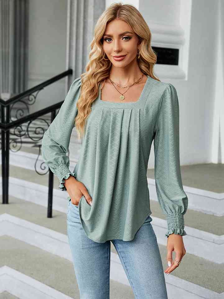 Square Neck Puff Sleeve Blouse | 1mrk.com