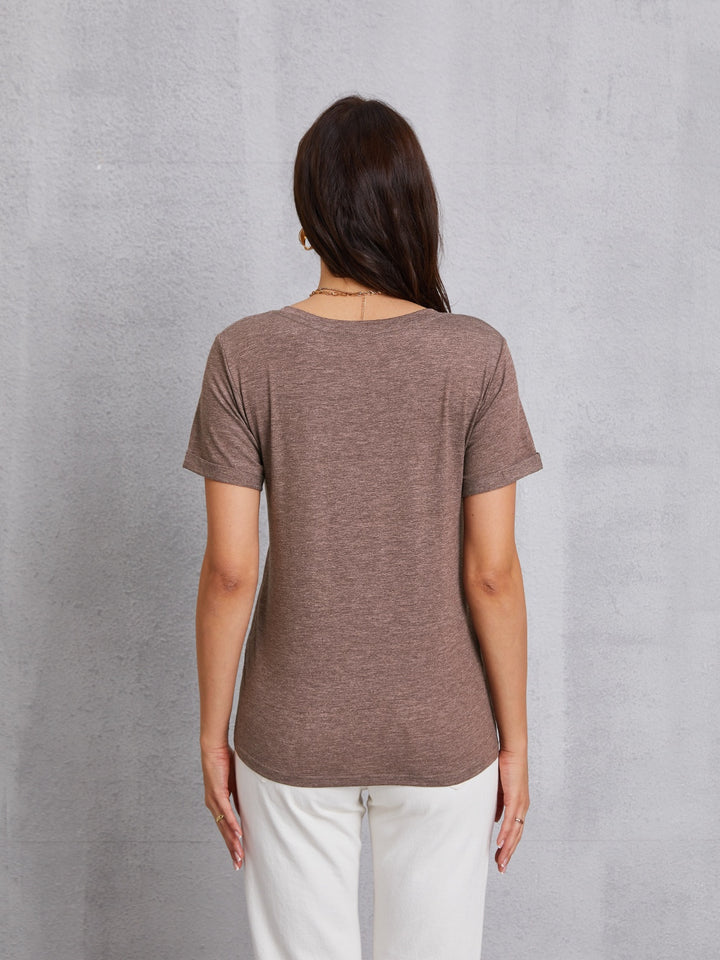 Letter Graphic V-Neck Short Sleeve T-Shirt | Trendsi