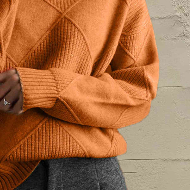 Geometric Turtleneck Long Sleeve Sweater |1mrk.com