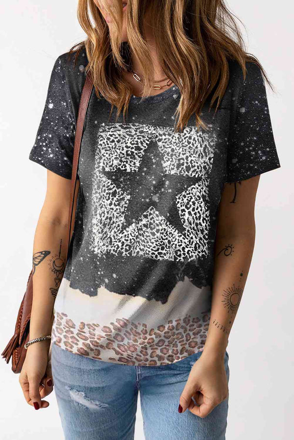 Mixed Print Round Neck Short Sleeve T-Shirt | 1mrk.com