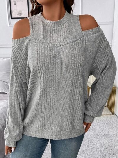 Round Neck Cold Shoulder Sweater | Trendsi