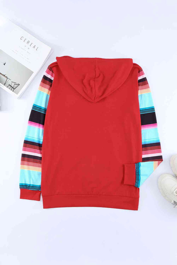 Striped Drawstring Hoodie with Kangaroo Pocket | 1mrk.com