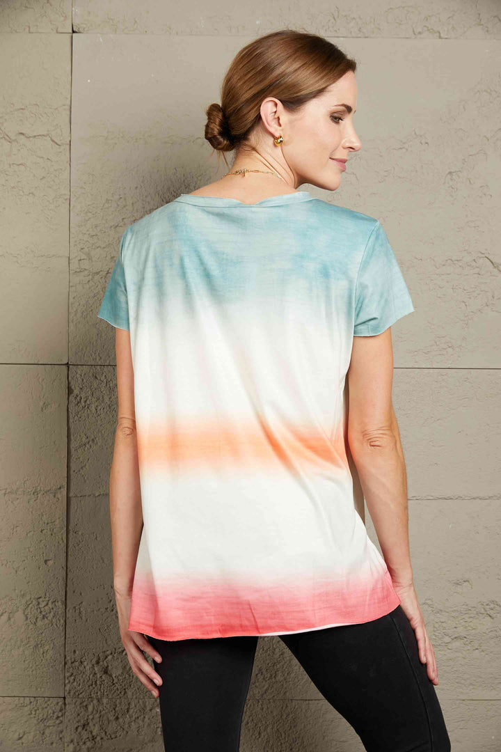 Double Take Tie-Dye V-Neck Short Sleeve Tee | 1mrk.com