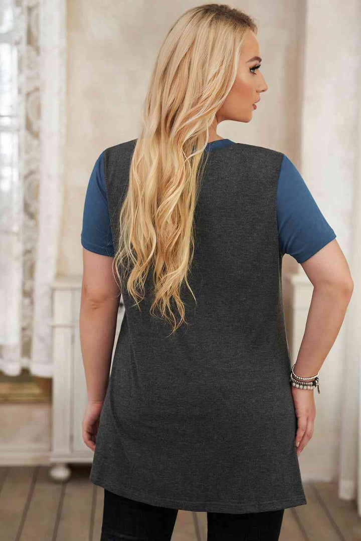 Plus Size Contrast Twisted Henley Tee | 1mrk.com