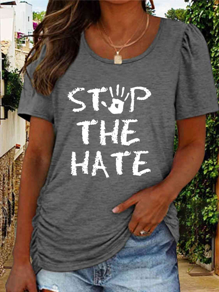 Round Neck Short Sleeve STOP THE HATE Graphic T-Shirt | 1mrk.com