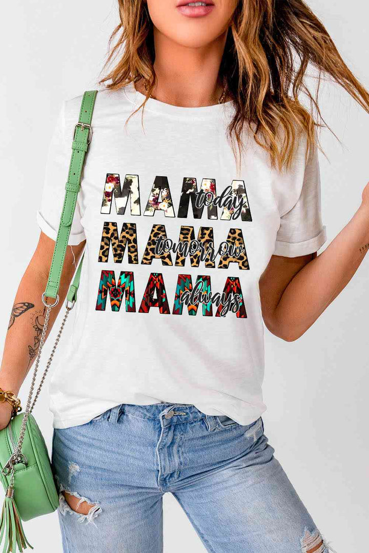 MAMA Graphic Cuffed Round Neck Tee Shirt | 1mrk.com