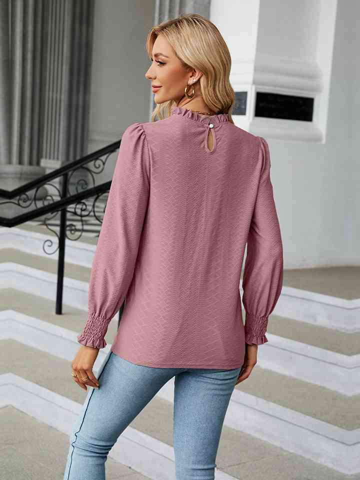 Round Neck Flounce Sleeve Blouse | 1mrk.com