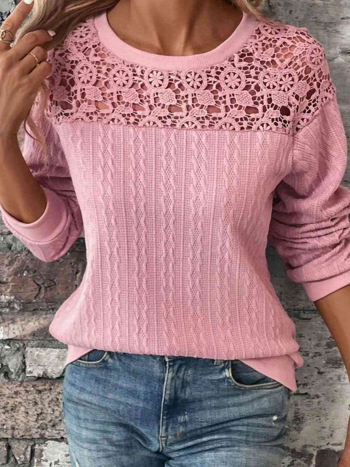 Lace Detail Round Neck Top | 1mrk.com