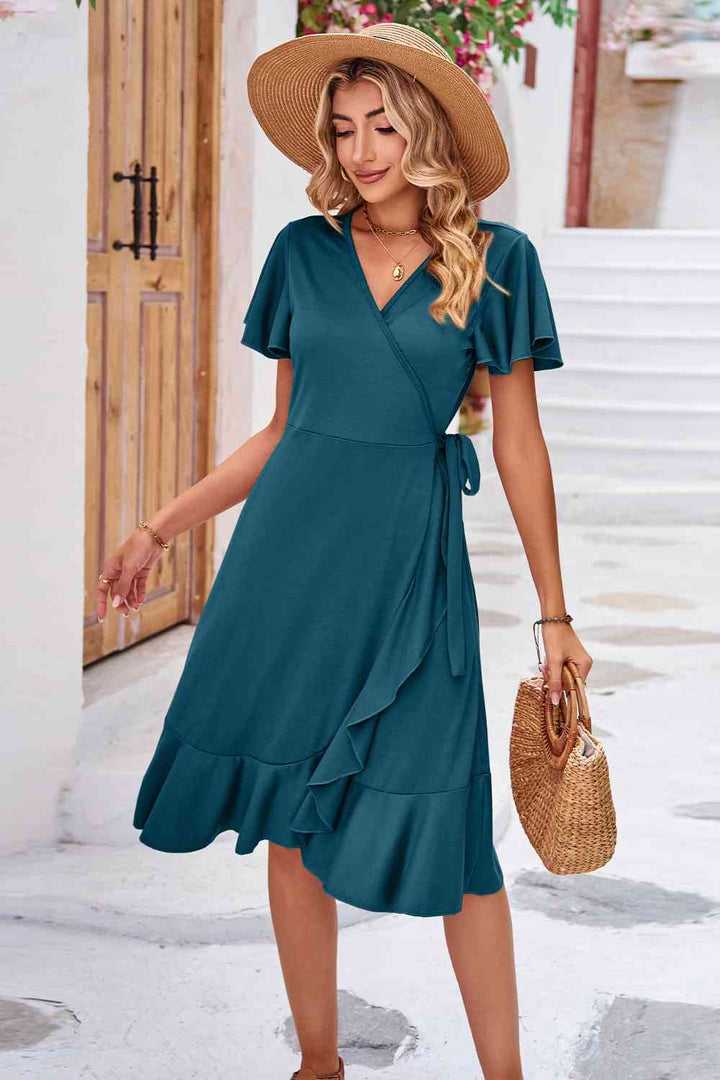 Surplice Neck Flutter Sleeve Dress | 1mrk.com