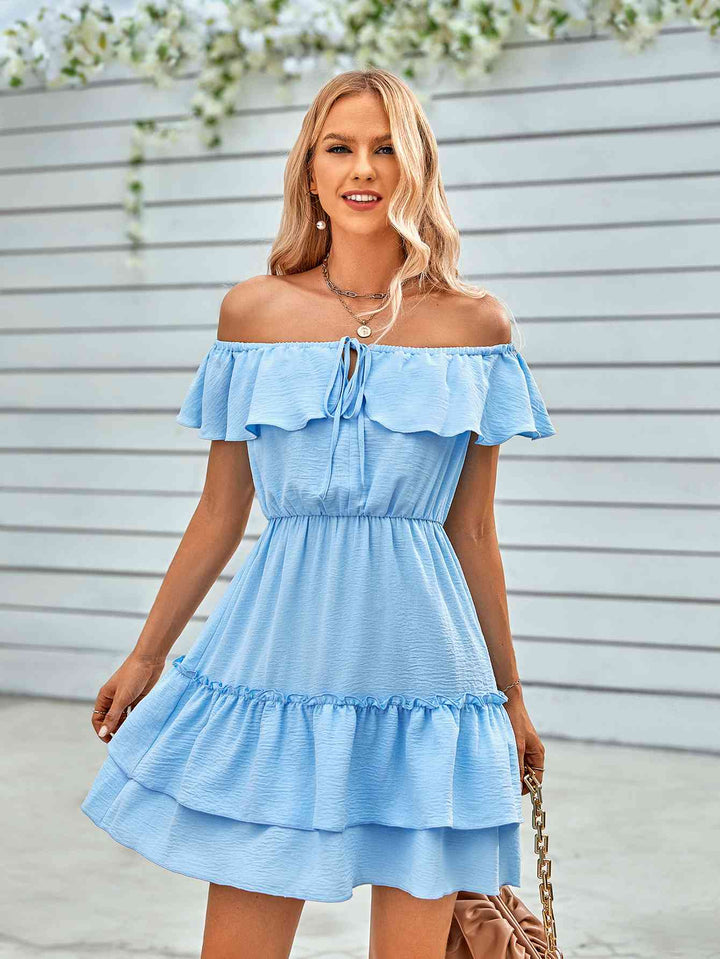 Ruffled Off-Shoulder Tied Dress |1mrk.com