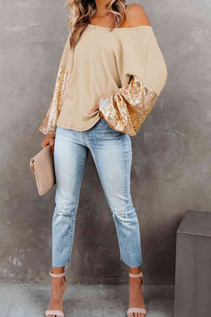 Sequin Waffle-Knit Blouse | 1mrk.com