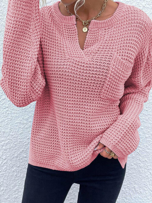 Notched Long Sleeve Sweater |1mrk.com