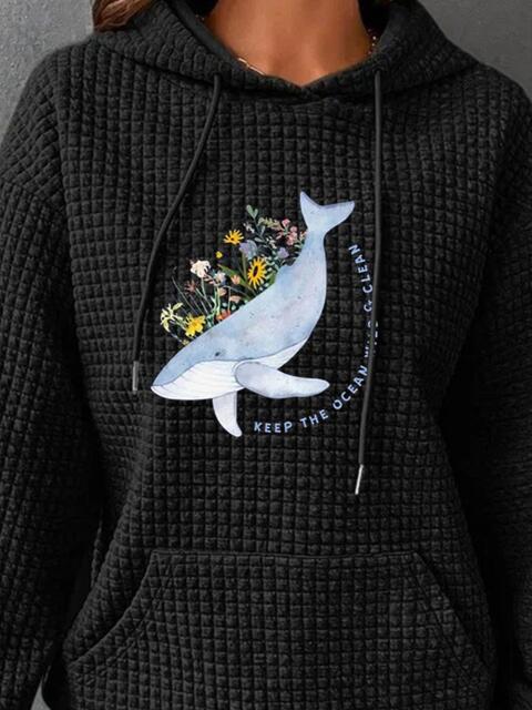 Full Size Whale Graphic Drawstring Hoodie | 1mrk.com