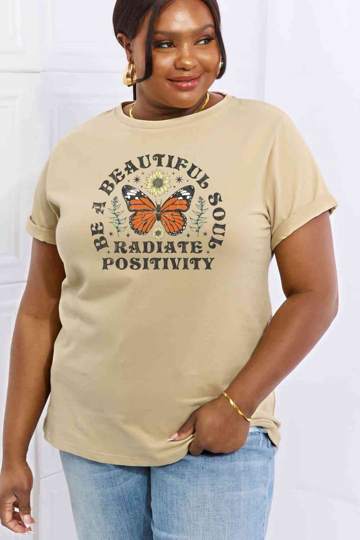 Simply Love Full Size BE A BEAUTIFUL SOUL RADIATE POSITIVITY Graphic Cotton Tee | 1mrk.com