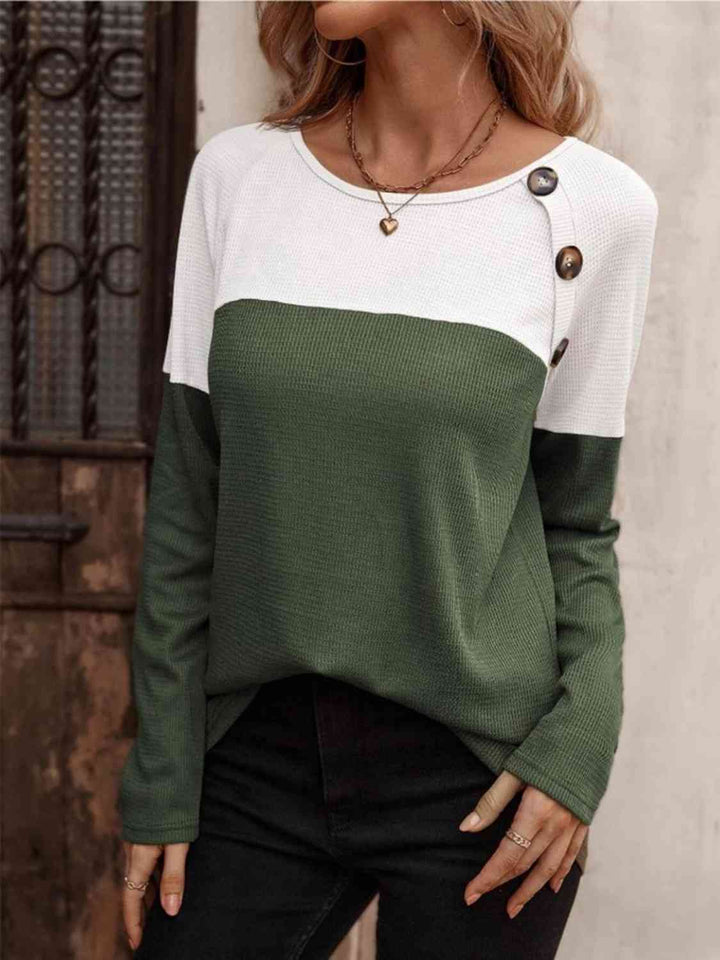 Contrast Round Neck Long Sleeve T-Shirt | 1mrk.com