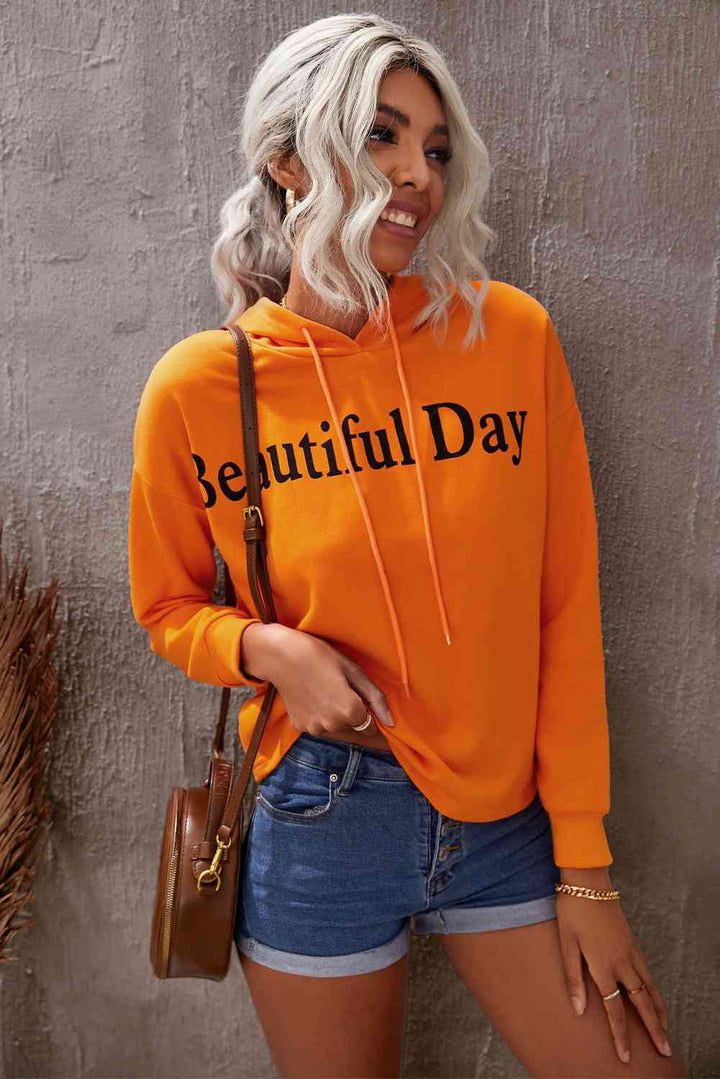 BEAUTIFUL DAY Graphic Drawstring Hoodie | 1mrk.com