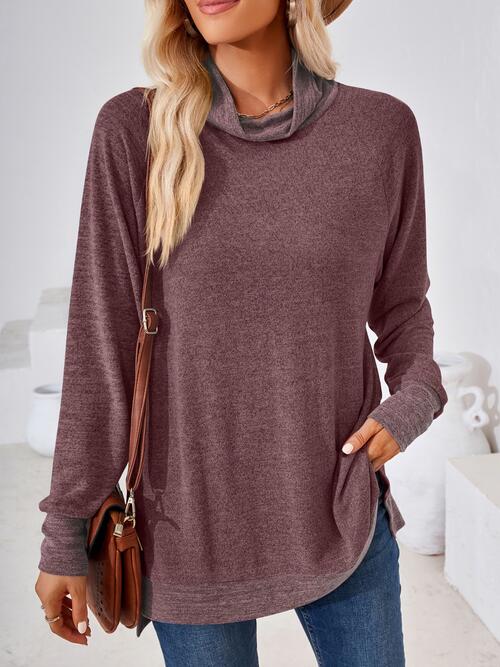 Contrast Mock Neck Long Sleeve T-Shirt | 1mrk.com